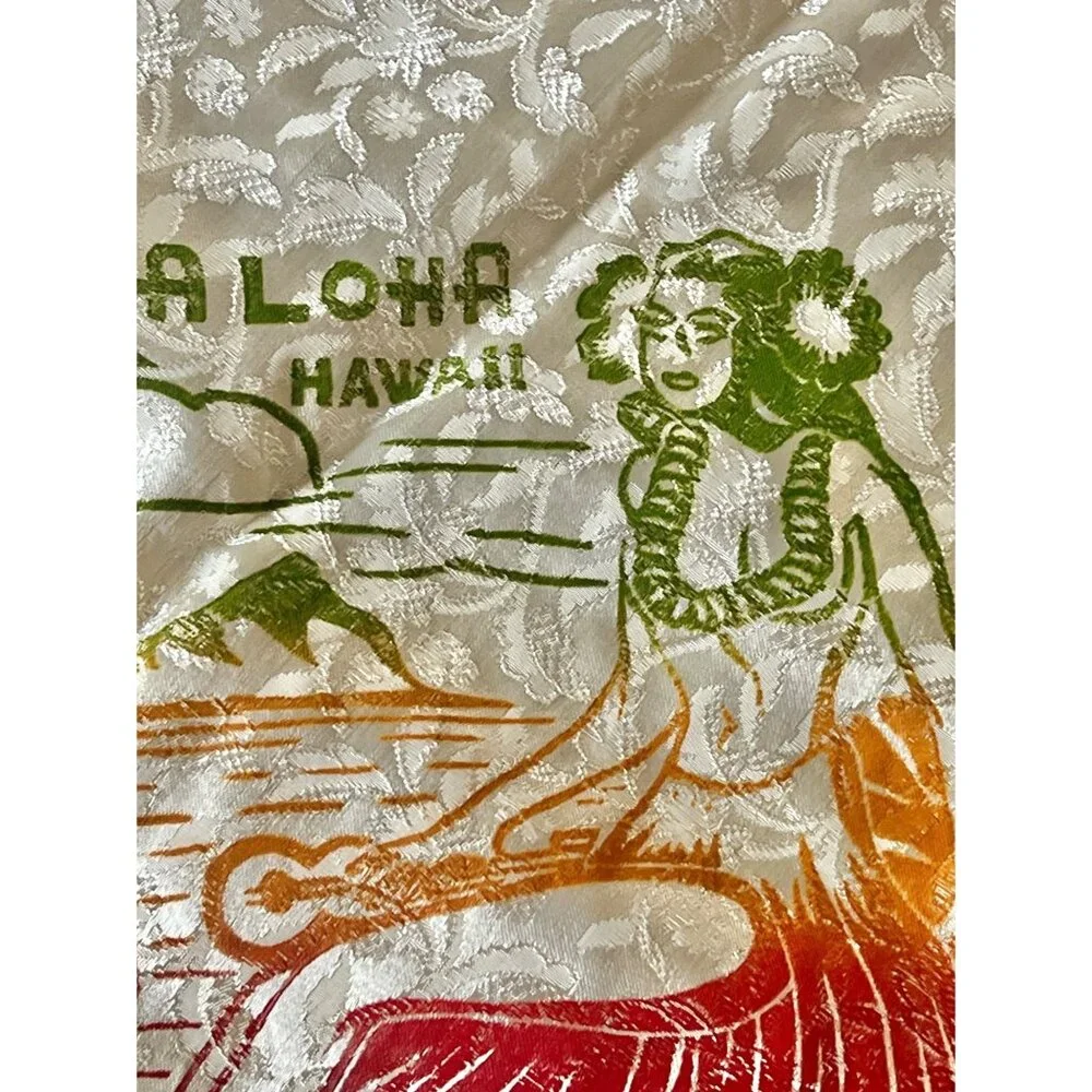 Vintage Hawaiian Tablecloth & Napkins Set Hula Girl Hibiscus Design 47x47 12